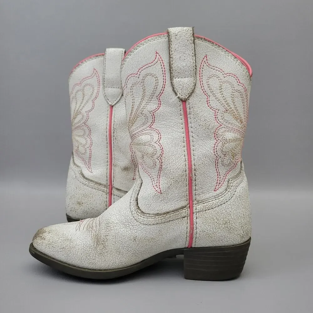Kids Girls Ariat Boots Heritage Western Butterfly White Pink Size 12.5 Toddler